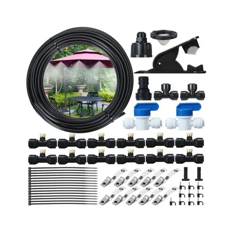 ABRU-2X Misting Cooling System Outdoor,Misting System For Patio,49FT(15M) Misting Line With 12 Brass Mist Nozzles