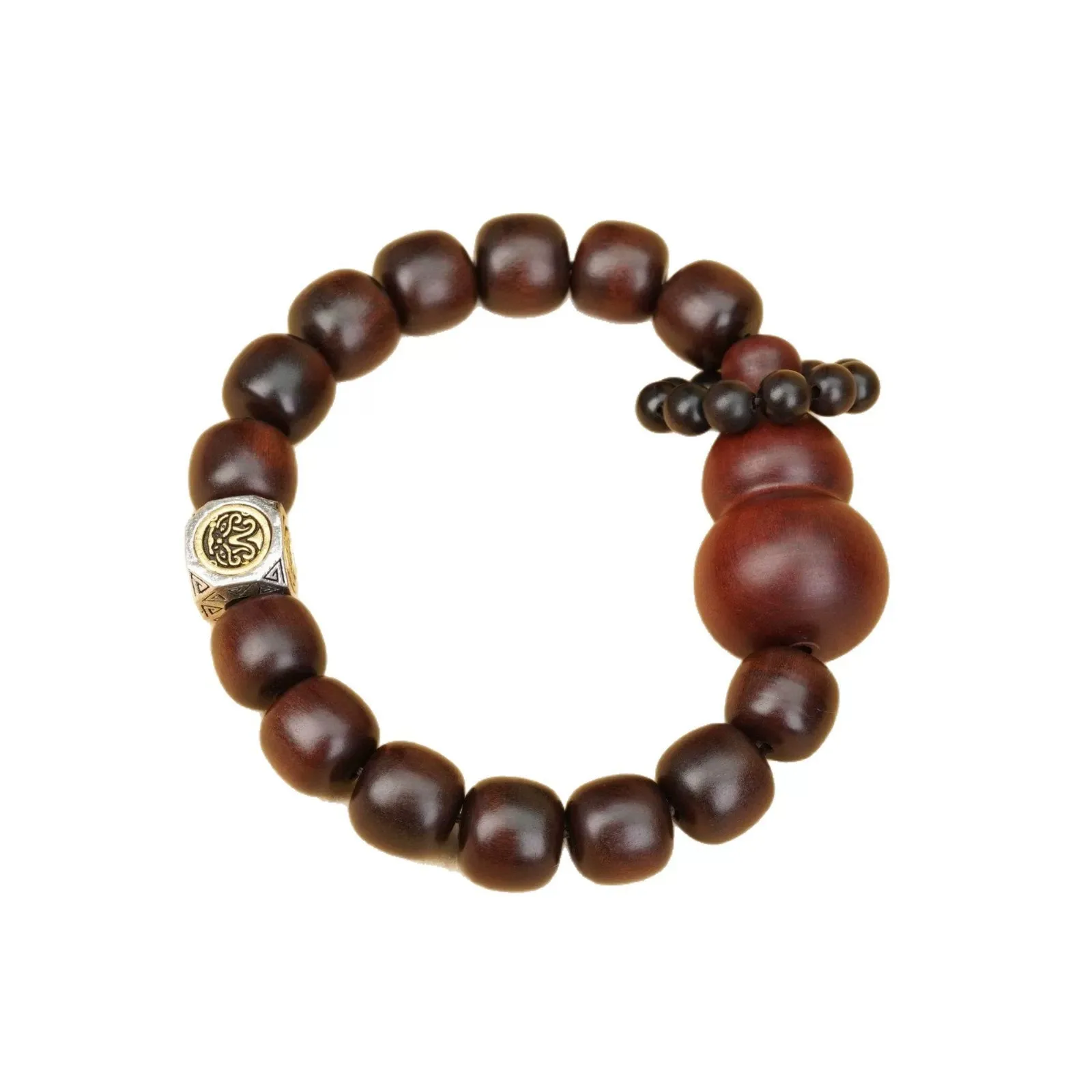 Lightning Struck Jujube Wood Four Symbols Peace Gourd Bracelet Taoist Accessory with Jade Like Finish Gifts