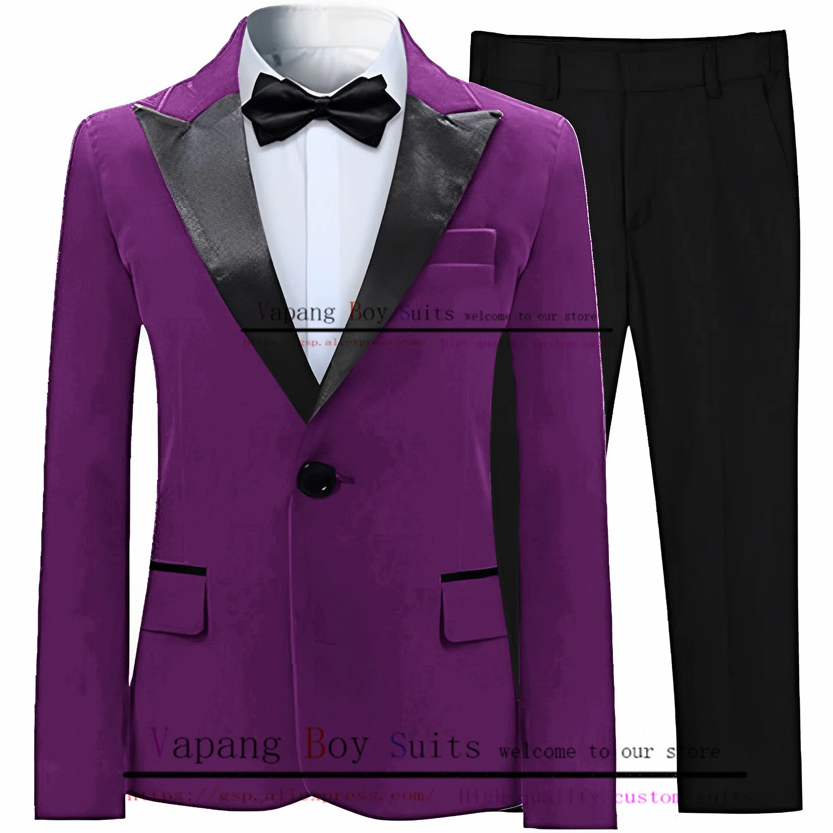 Dark Green Boys Suit Velvet 2-Piece Wedding Tuxedo Pointed Lapel Jacket Pants Fashion Kids Blazers