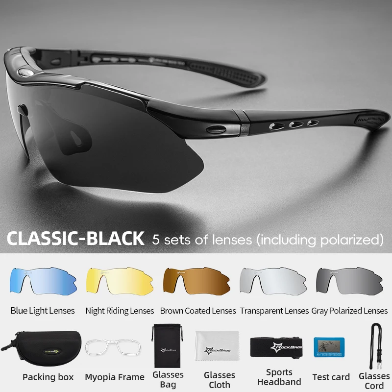 ROCKBROS Fietsen Gepolariseerde bril Fiets Buitensport Zonnebril MTB Road PC Bril Brillen Bril 5/3 Lens Fietsaccessoire