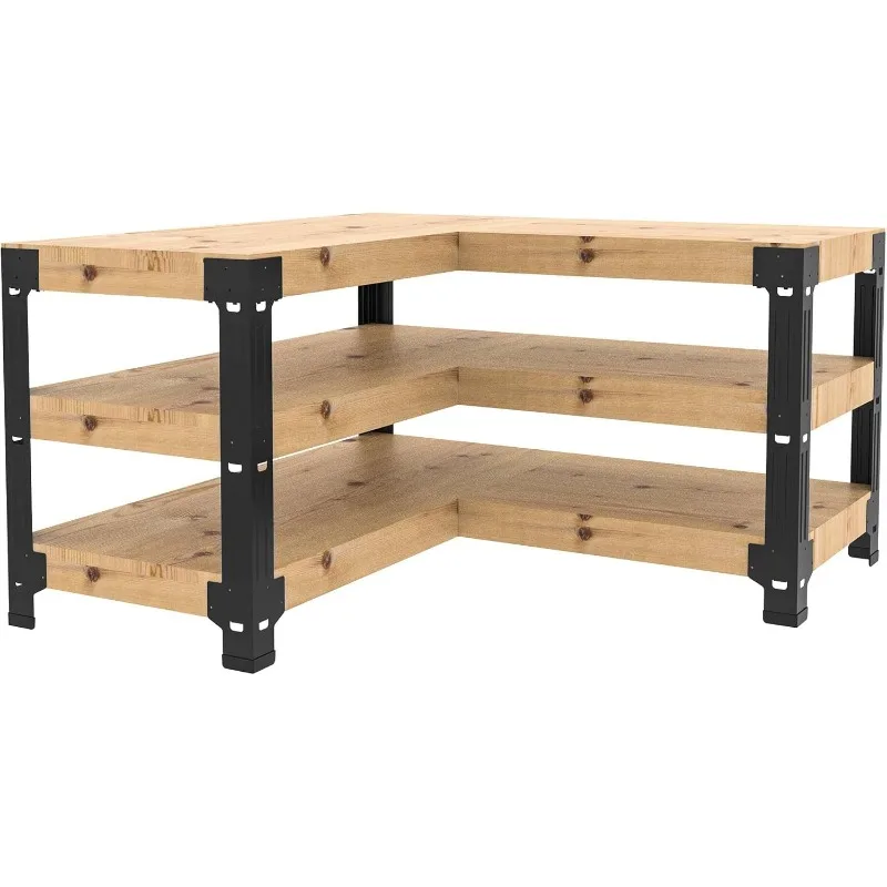 

home.Universal Steel Workbench Kit 5 Legs L Shaped Heavy Duty Work Bench for Garage Storage Shelving Workbenches Fra
