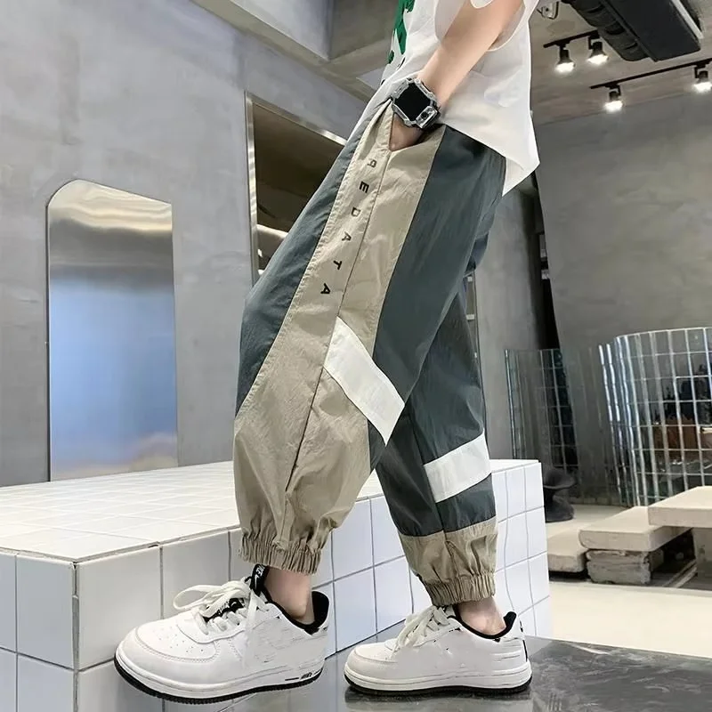 Teenage Boys Pants For Kids Summer Thin Ankle-Length Patchwork Trousers Children Clothes 5 6 7 8 9 10 11 12 13 14Years