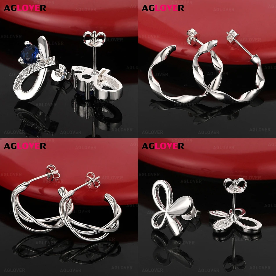 

AGLOVER 925 Sterling Silver C-Shaped Circle Earrings Women Charm Fashion Party Holiday Gift Jewelry