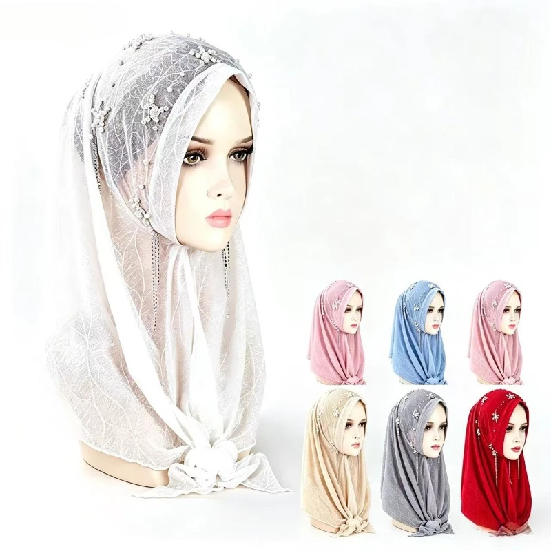 New Pearl Bag Headscarf, Nail Pearl Casual Triangle Scarf, Breathable Thin Scarf, Versatile Women's Headscarf