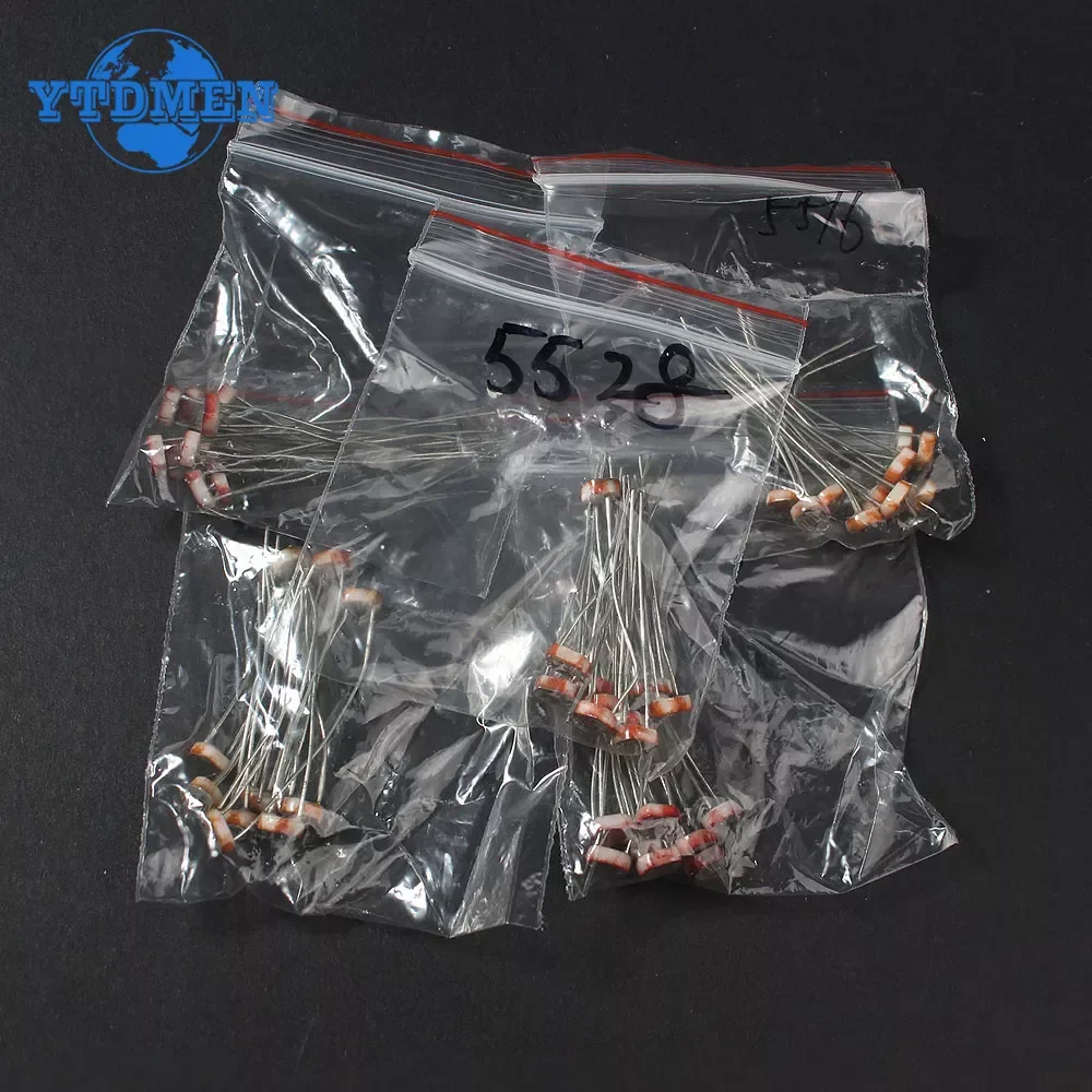 50pcs/lot GL5506 GL5516 GL5528 GL5537 GL5539  Photoresistor Resistor Electronic Component Light-dependent Resistors LDRs Kit
