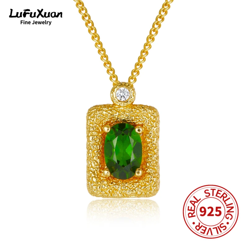 LUFUXUAN sterling silver S925 diopside Necklace, Ancient texture, light Luxury, exquisite craftsmanship, simple and versatile