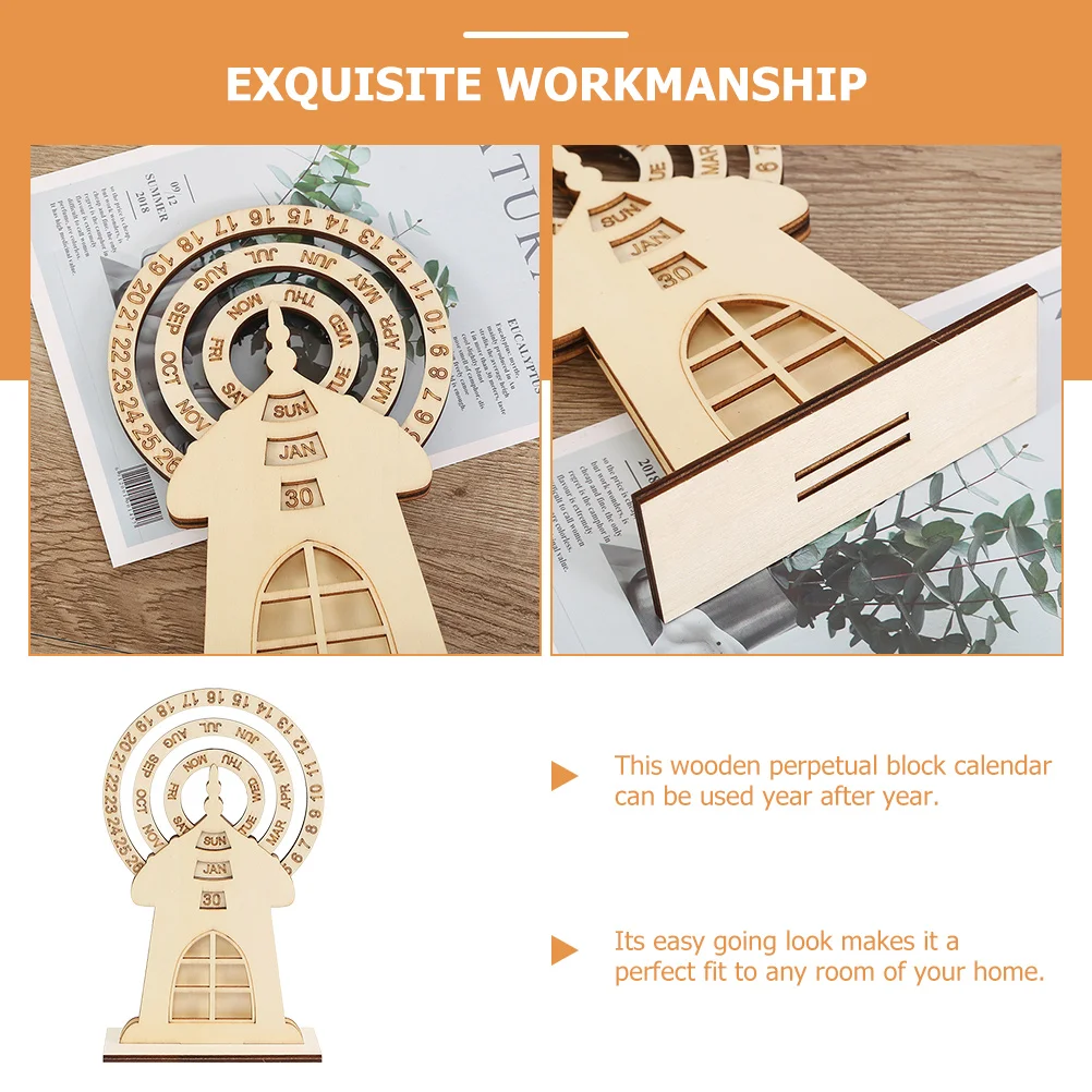 

Ferris Wheel Shaped Wooden Perpetual Desktop Calendar Adjustable Blocks Display Date Week Month Long Lasting Lightweight Office