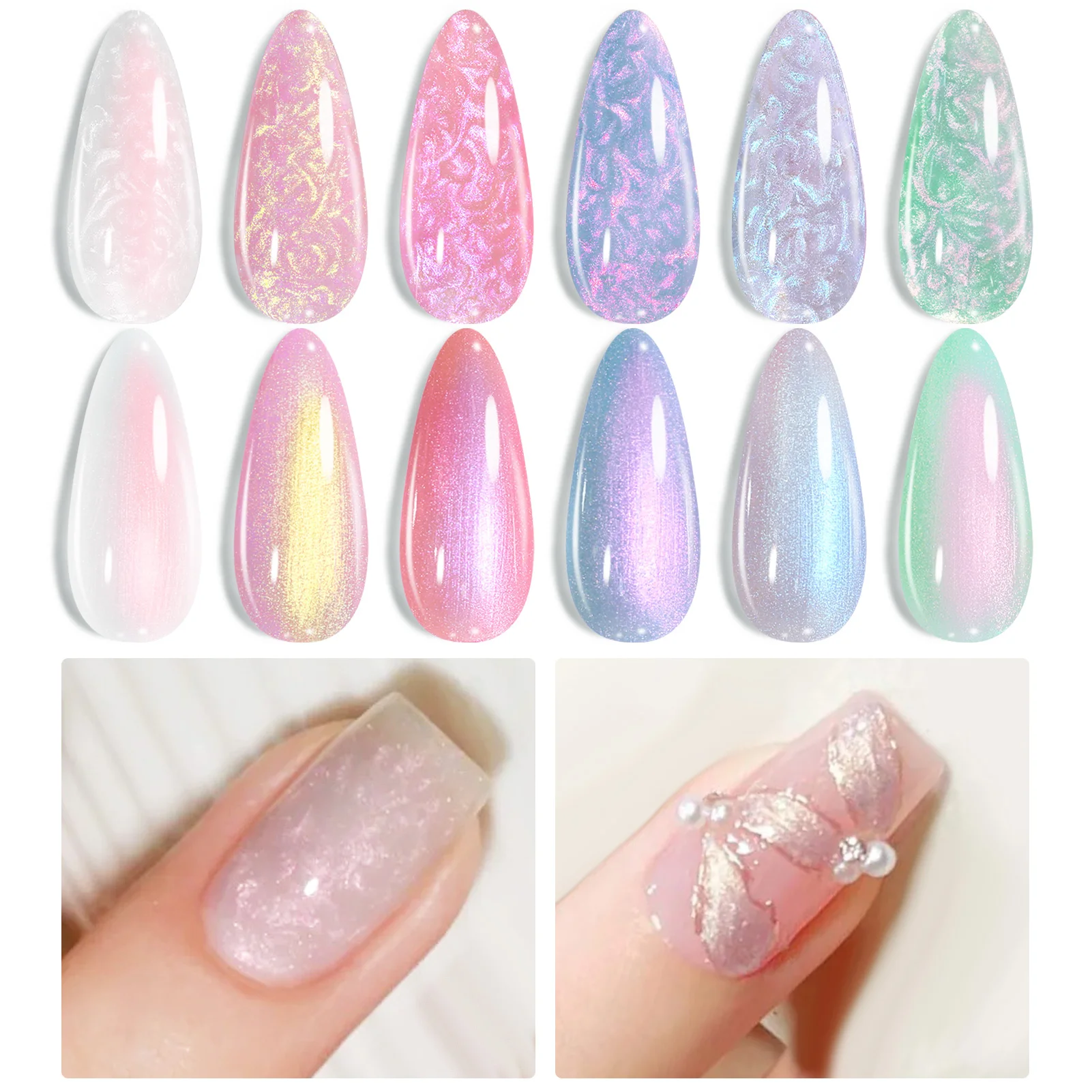 BORN PRETTY 6pcs/set Pearl White Gel Nail Polish Set Kits Swirl Thread Shining Shell Glitter  Semi Permanent Soak Off UV Gel