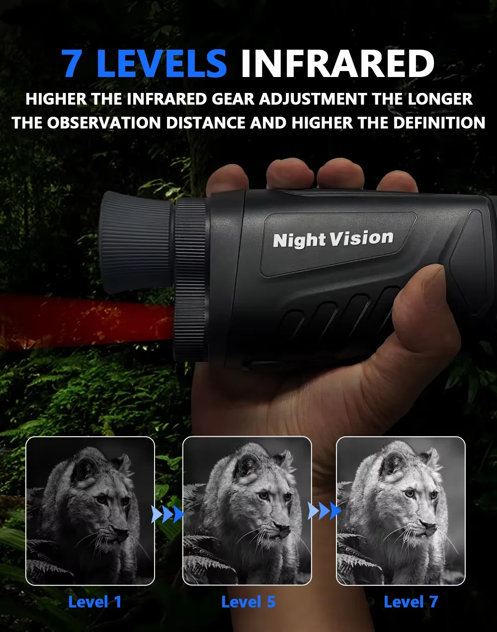 Gafas de visión nocturna DT19, binoculares de 3W/850nm, alcance de visión LED IR, Zoom Digital 8X para caza, Camping, viajes