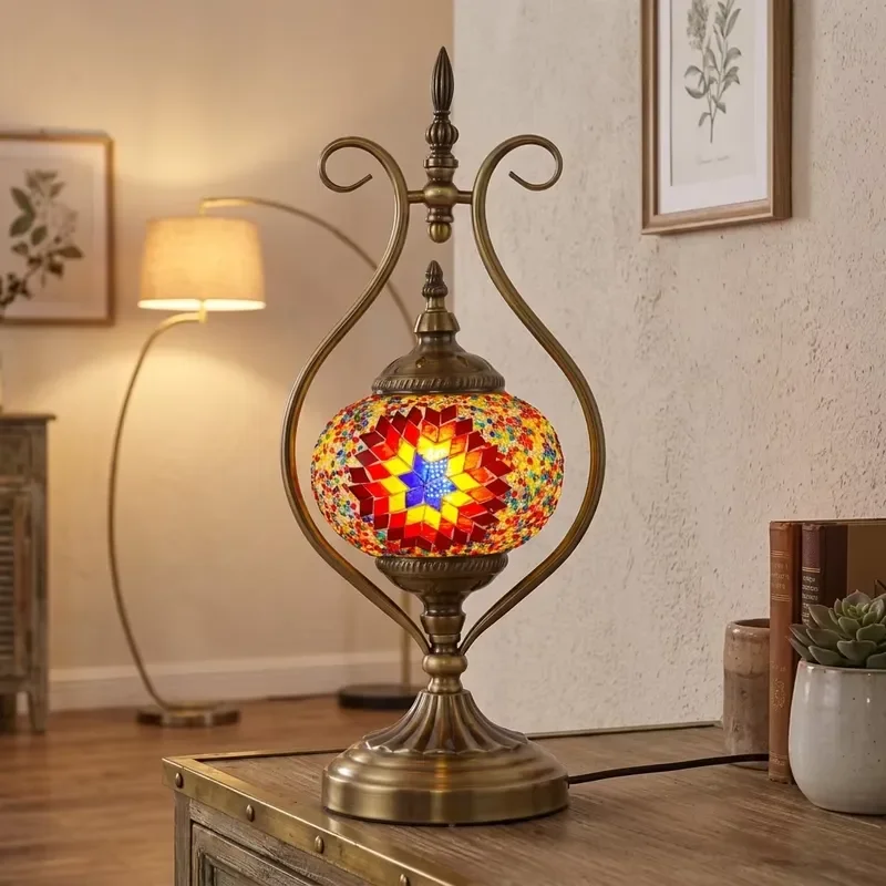 Turkish Bohemian Handmade Wrought Iron Glass Table Lamp E14 LED Bulb Base Christmas Decoration