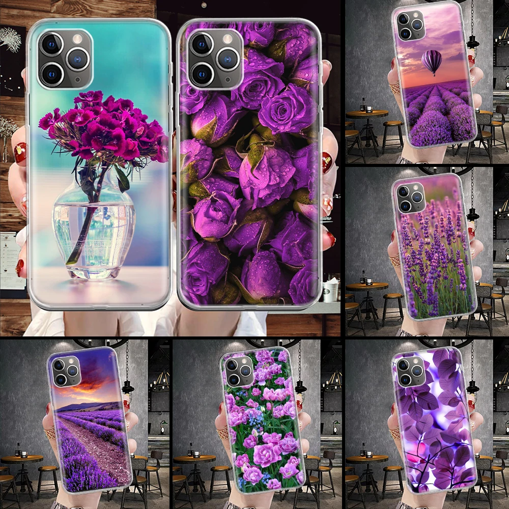 Purple Lavender Flowers Soft Phone Case For IPhone 11 13 16 Pro MAX 15 + 14 Plus 12 Mini X XS Apple 8 7 SE Fundas Coque 11 12 13