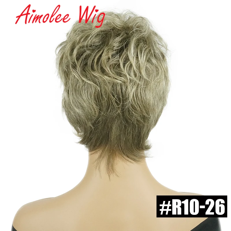 Fluffy Short Wigs Ash Gray Black Ombre Highlights Human Hair Blend Wig With Bangs for Women Synthetic Daily Work Party Wig