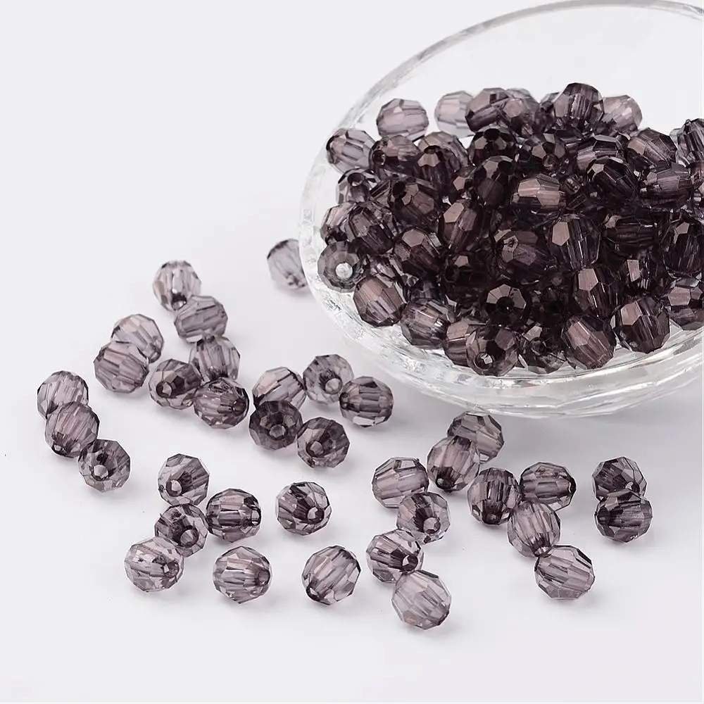 500g Transparent Acrylic Beads Faceted Round Gray 6mm Hole: 1.5mm about 4300pcs/500g