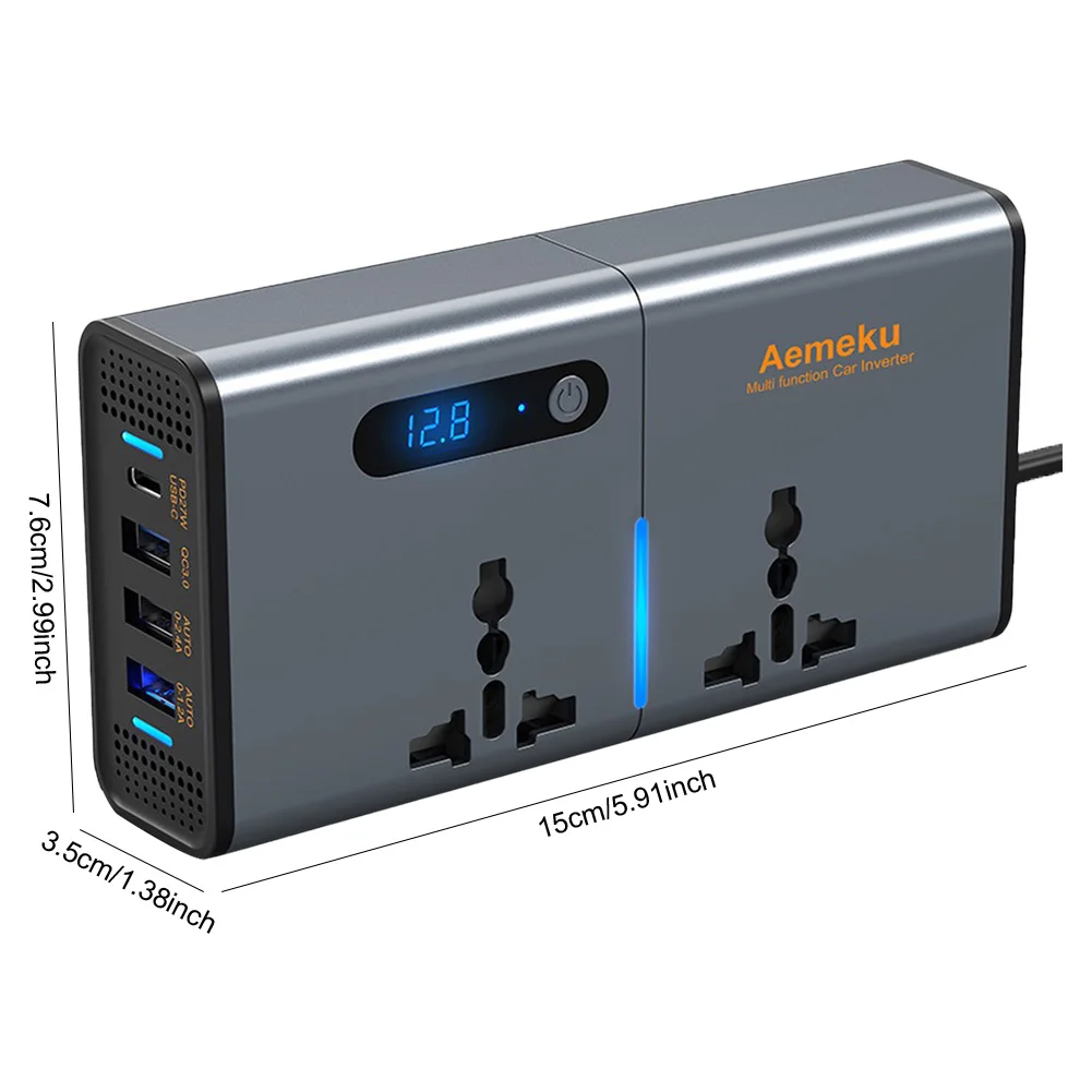 12 فولت/24 فولت إلى التيار المتناوب 220 فولت محول تلقائي نوع-C USB شحن سريع مقبس الشاحن شاشة ديجيتال سيارة العاكس محول الطاقة 4 منفذ USB