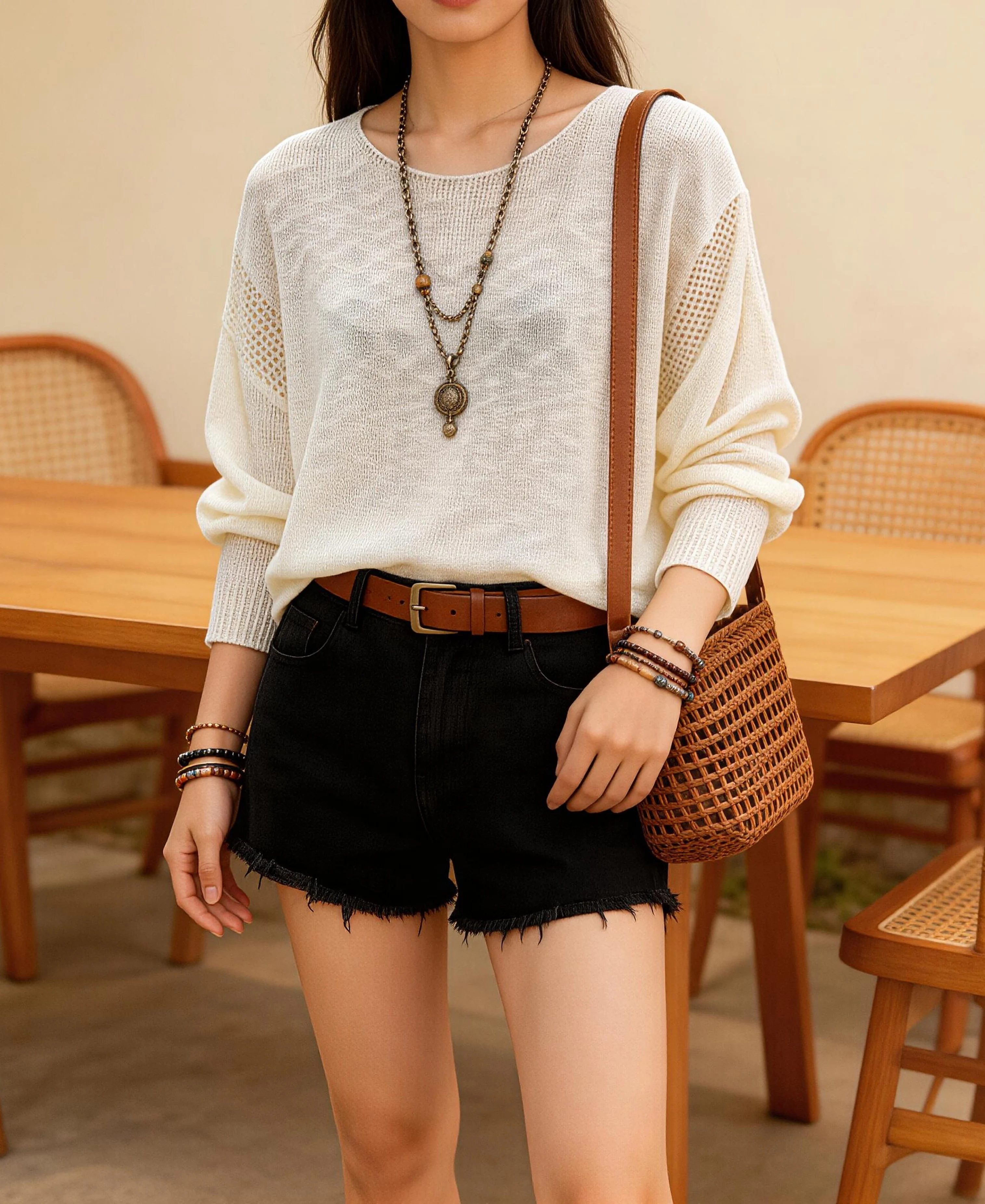 Women's Holiday Crew Neck Pullover Knit Long Sleeve Cover Up, Perfect Choice for Summer Outings