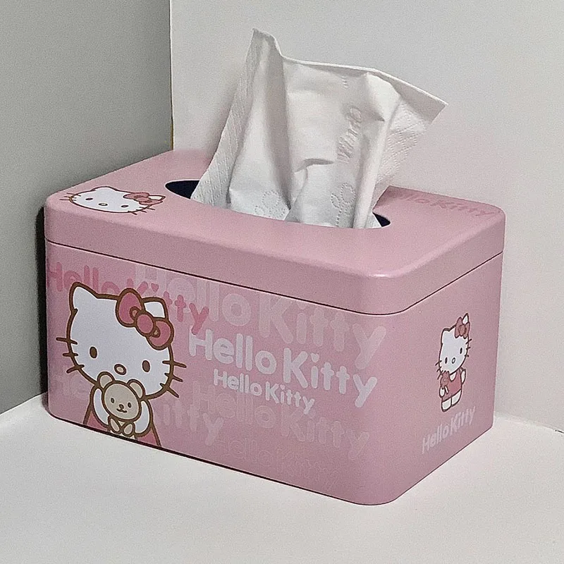 Kawaii Sanrio Anime Drawer Box Cute Hello Kitty Cartoon Ins High-Looking Living Room and Bathroom Iron Tissue Box Gift for Girls