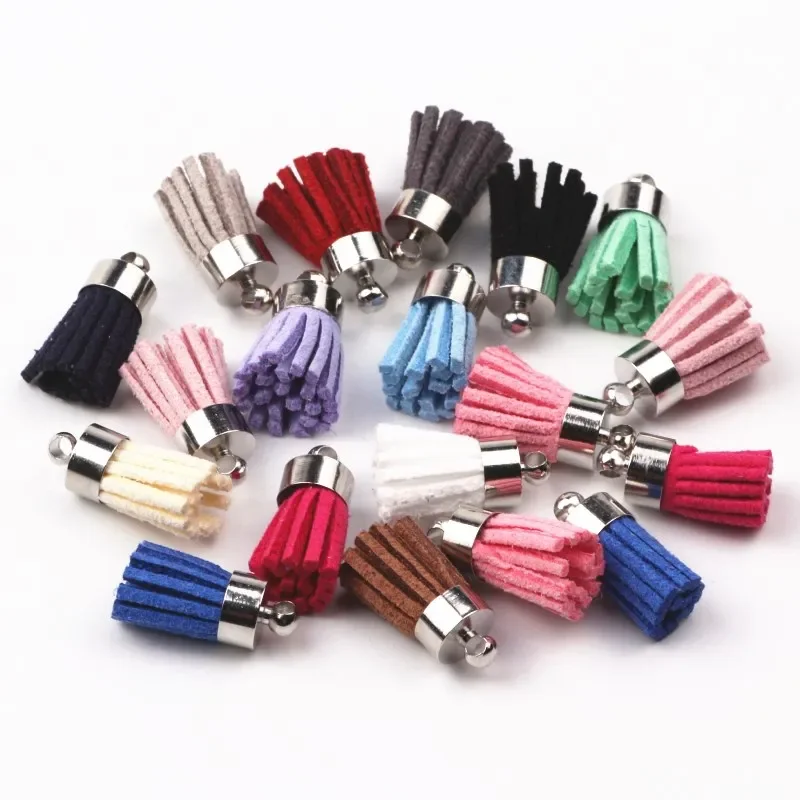 100pcs Mix Color  Tassels 16mm Small Suede Tassel Earring Necklace Parts Jewelry With Copper Metal Caps Diy Accessories