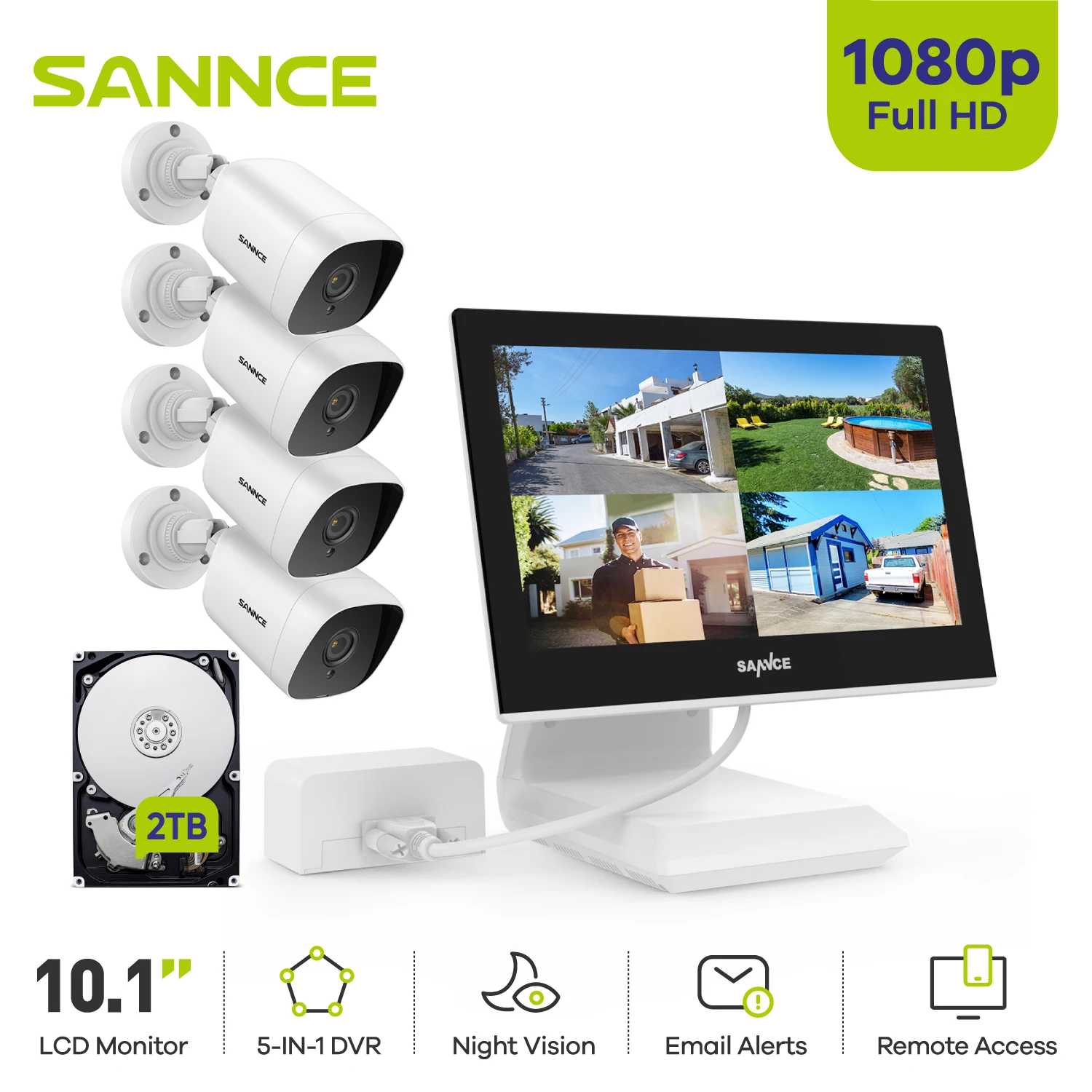 SANNCE 4CH Video Camera Surveillance Kit 10.1