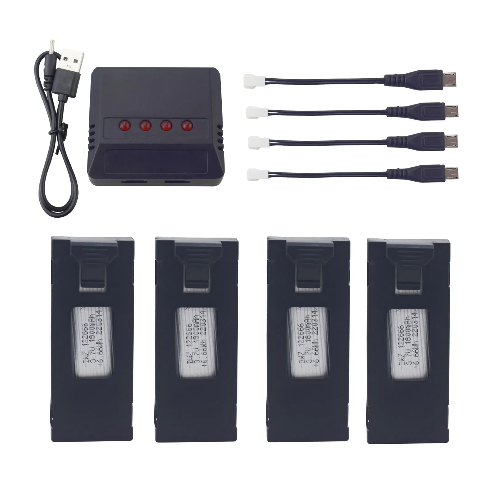 4PCS 3.7V 1800mAh Lithium Battery With 4-in-1 Charger For E88 E88PRO E88MAX E525 E99 E99PRO P1 P5PRO K3 S1 P8 RC Drone
