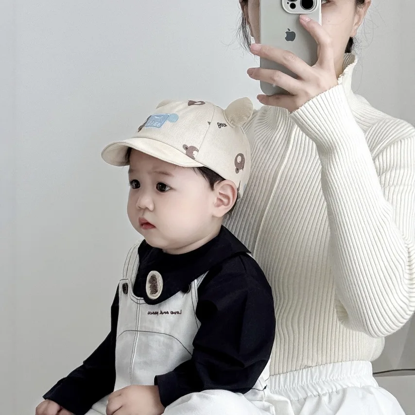 

Children Soft Brimmed Sunscreen Bucket Cap Spring Autumn New Cute Little Bear Cartoon Duck Tongue Hat Boys And Girls Baby