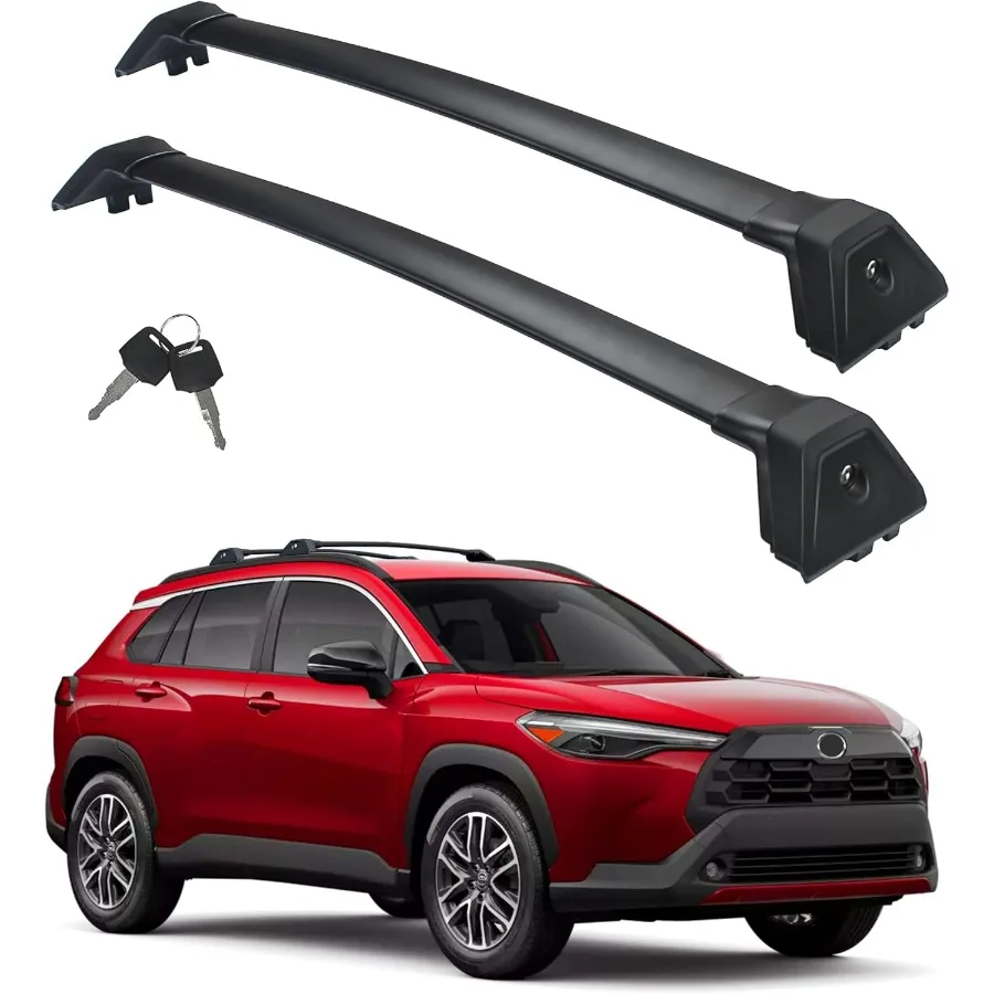 

Сверхмощный багажник на крышу, перекладина, совместимая с Corolla Cross 20232026, не для L Hybrid S, черный матовый, макс. вес загрузки 260 фунтов.