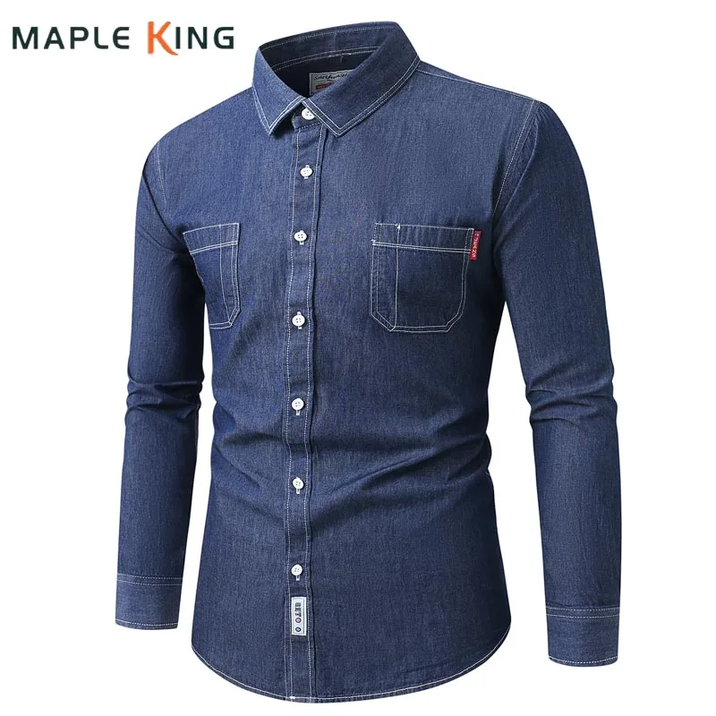 

Мужская одежда Джинсовая рубашка Роскошные сорочки Топы Винтажные повседневные дизайнерские мужские ковбойские рубашки с двойными карманами и длинными рукавами Молодежная рабочая одежда