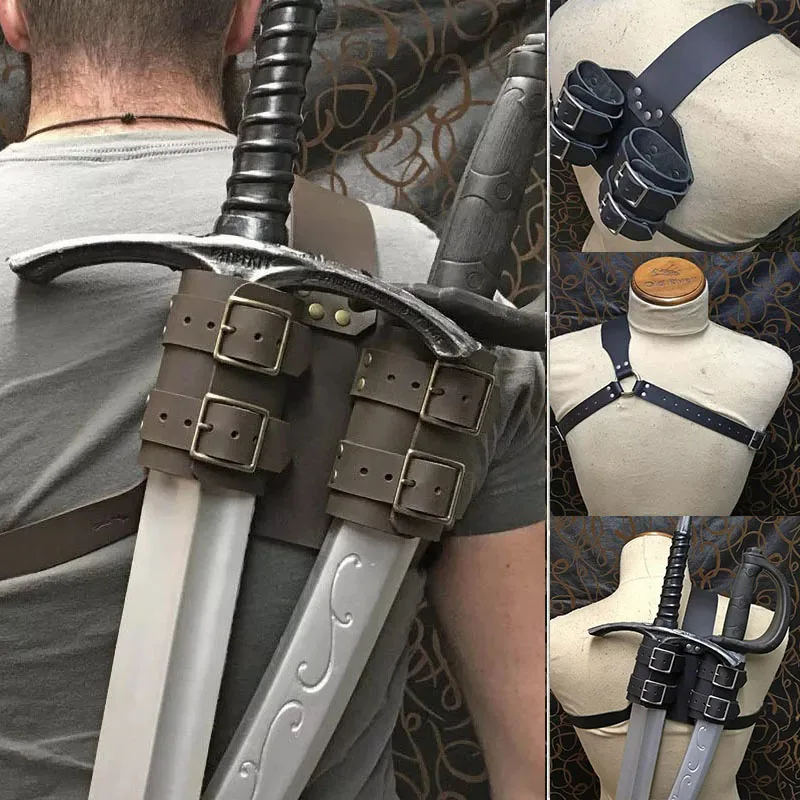 Cinturón de hombro Medieval, funda para espada, soporte para vaina, guerrero vikingo, caballero, disfraz de Cosplay, funda de correa de estoque de cuero PU LARP