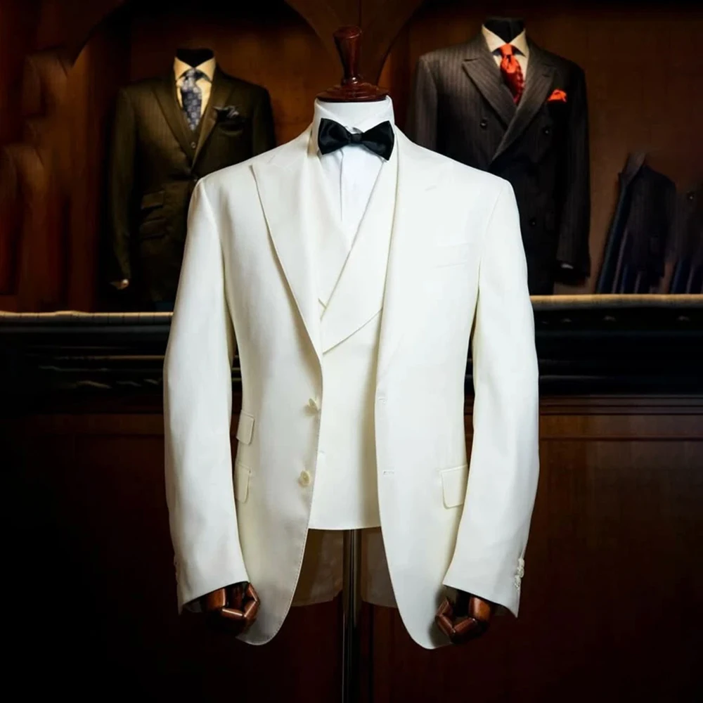 

Luxury Men's Suits for Wedding Fashion Solid Color Blazer Customzied Groomsmen 3 Piece Jacket Pants Vest Costume Homme Terno