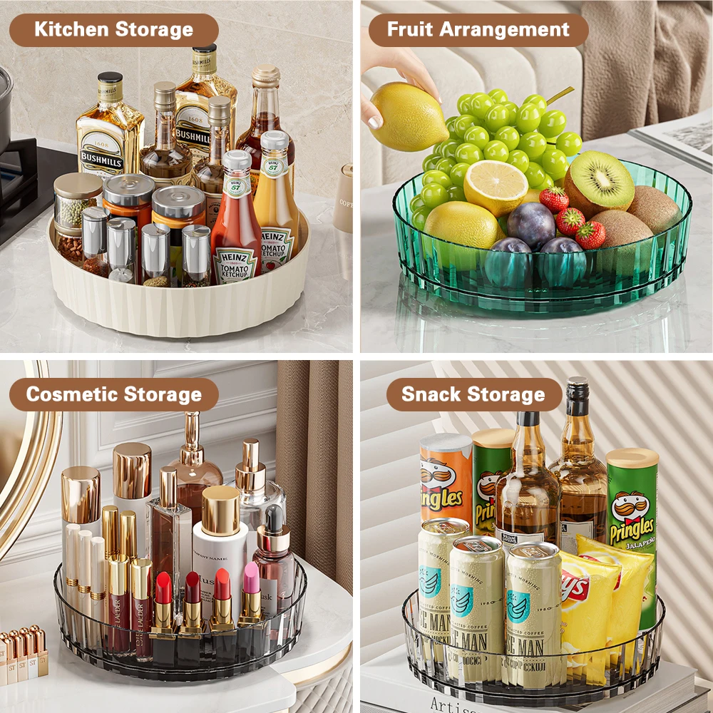 360 Rotating Cabinet Turntable for Spice Jar Snack Food Tray Kitchen Bathroom Cosmetic Organizer Non-Slip Spice Storage Tray