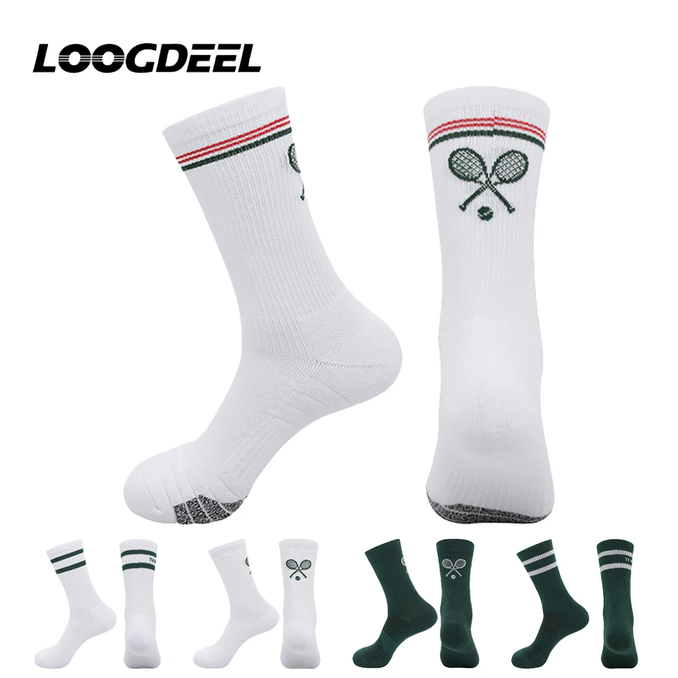 

Теннисные носки Loogdeel с утолщенной нижней частью полотенца, профессиональные спортивные носки для унисекс, длинные трубки для бега, фитнеса, бадминтона, специальные
