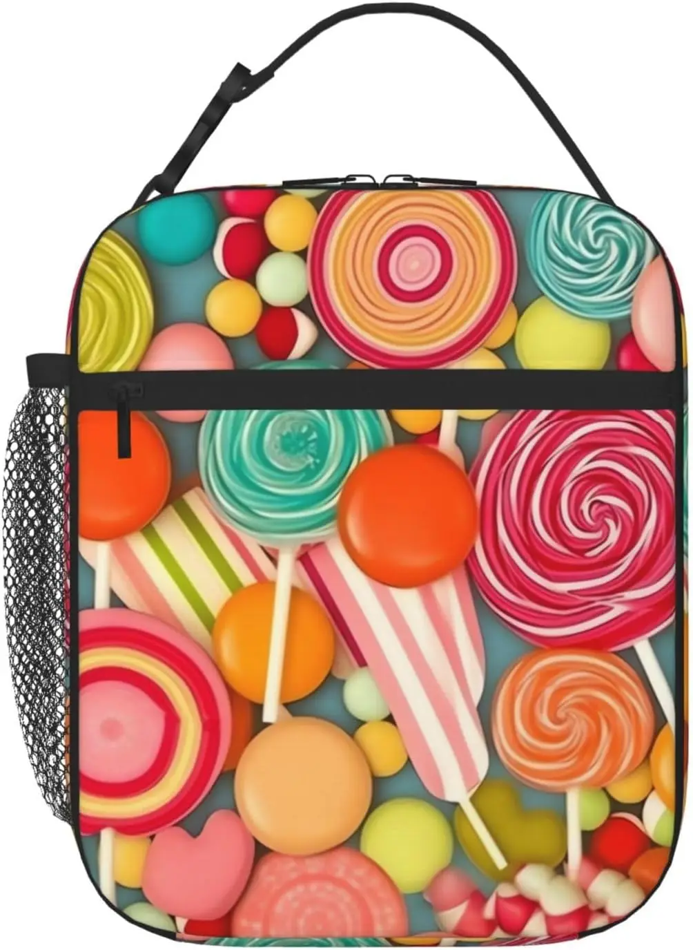 

Lollipops Pattern Lunch Bag For Women Men Insulated Reusable Lunch Box Cooler Totes with Side Pocket For Work Office Picnic