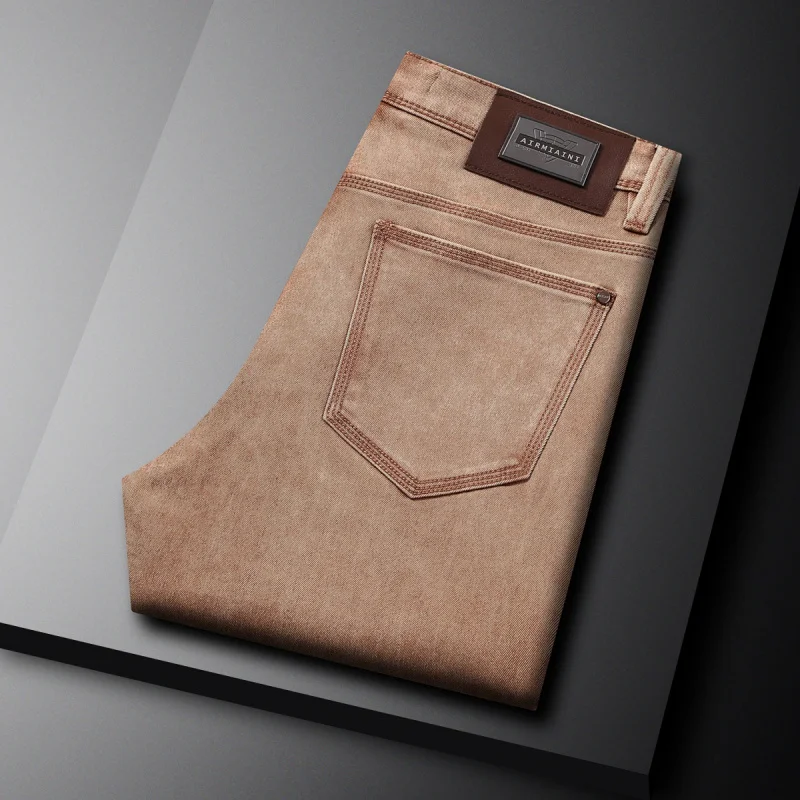 Осенне-зимние джинсы, мужские легкие роскошные элитные повседневные универсальные простые эластичные маленькие прямые брюки, модные брюки