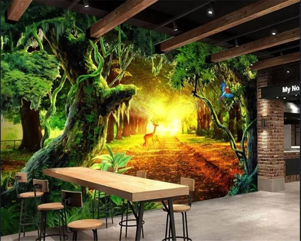 Customized Size Wallpaper Sunshine Forest Mural Home Decoration Cartoon Tree Elves Tapestry Hanging Painting 3d wallpaper
