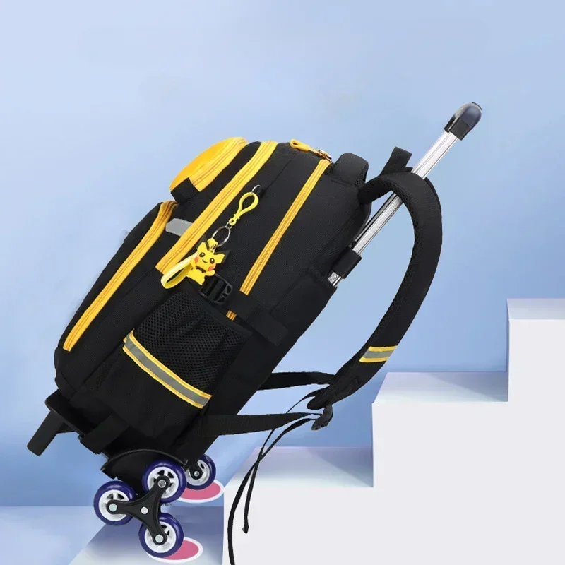 Pikachu School Bag Anime Schoolbag Waterproof Backpack Pull Rod Bookbag Two Wheel Six-Wheel Trolley Backpack Student Toy for Kid