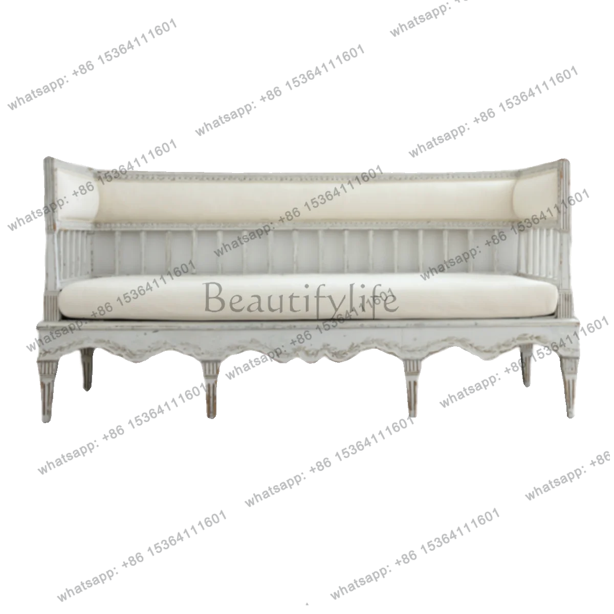 French retro old solid wood sofa hand-carved living room straight row leisure sofa