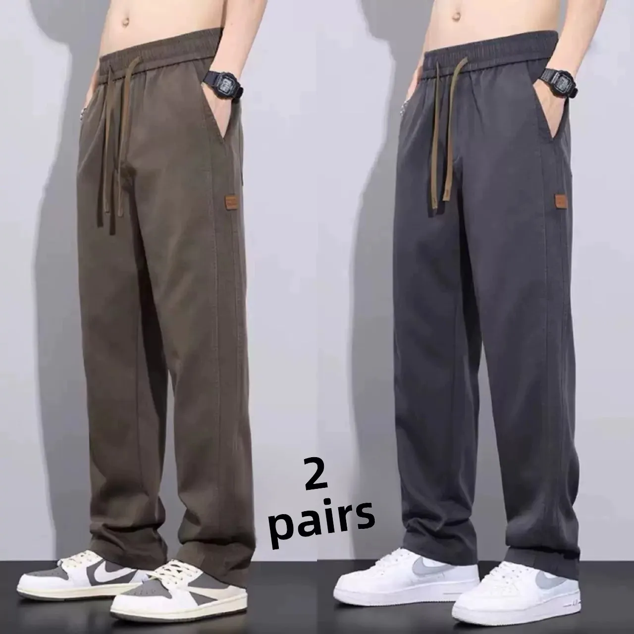 Casual Loose Elastic Waist Straight Leg Pants Men's Spring Autumn Anti-Scald  Welding Wear Resistant Dirt Proof Workw...