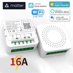 Matter WiFi Smart Switch for Homekit Home Assistant 16A Smart Home Automation Relay Module Works with Alexa Google