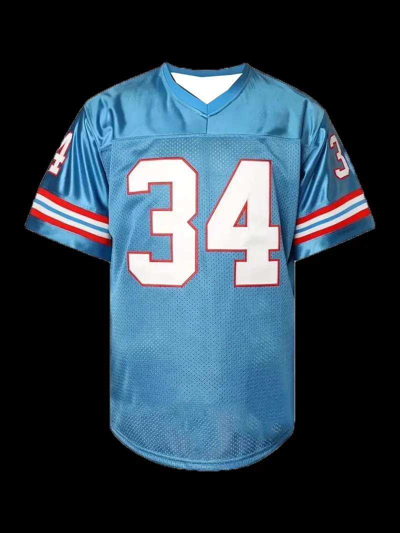 3D Printed Light Blue Retro Football Suit with Red&white Striped Cuffs Casual Sports Short Sleeves Breathable and Quick Drying