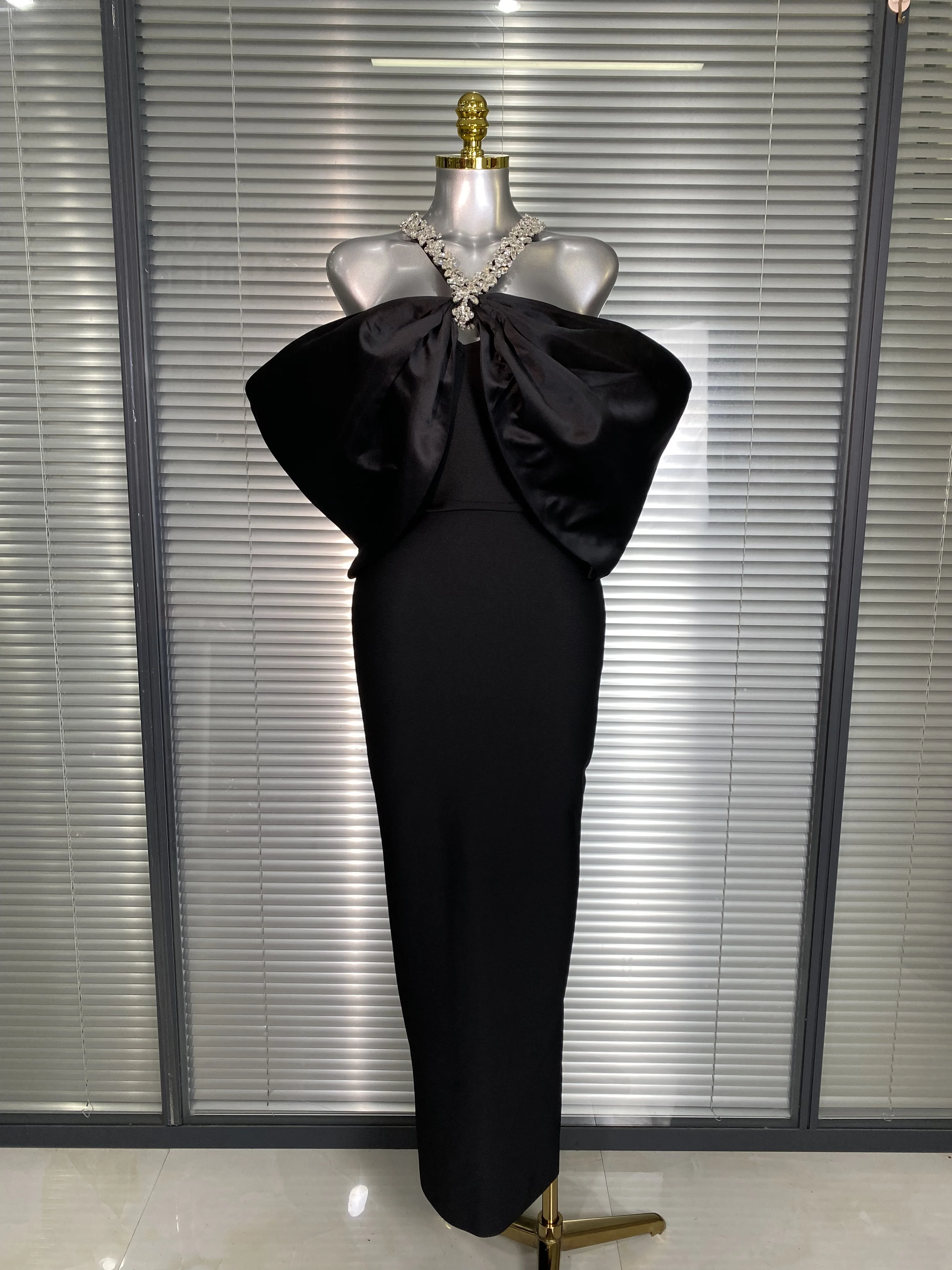 

Summer New 2025 Women Black Red Long Bodycon Bandage Dress Crystal Evening Party Dress Vestido