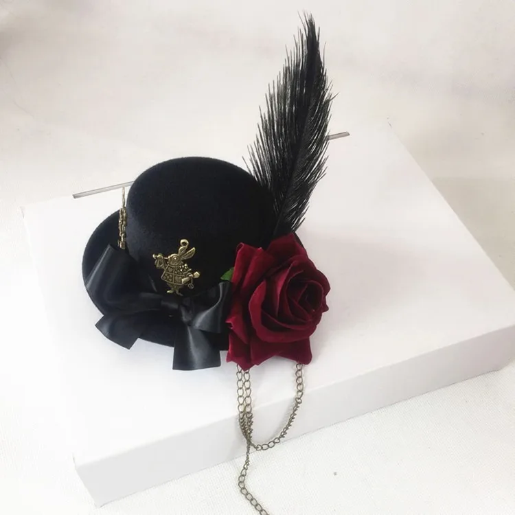 Rose flower rabbit vintage gothic little top hat dark lolita little top hat hairpin retro accessories