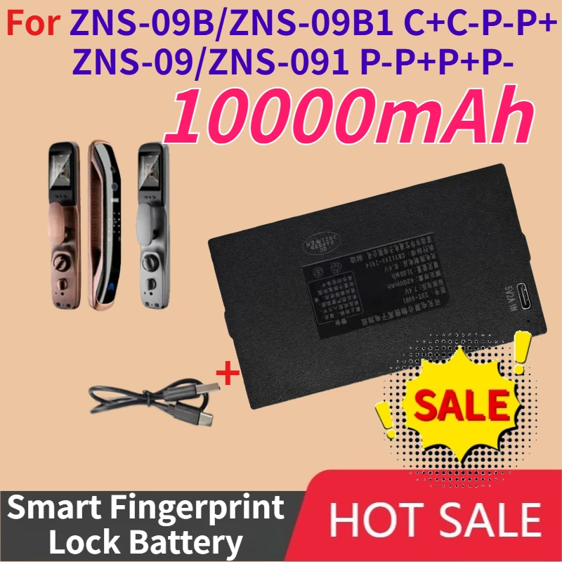 10000mAh Lithium Battery for Full-automatic Smart Fingerprint Lock Compatible ZNS-09B/ZNS-09B1 C+C-P-P+ ZNS-09/ZNS-091 P-P+P+P-
