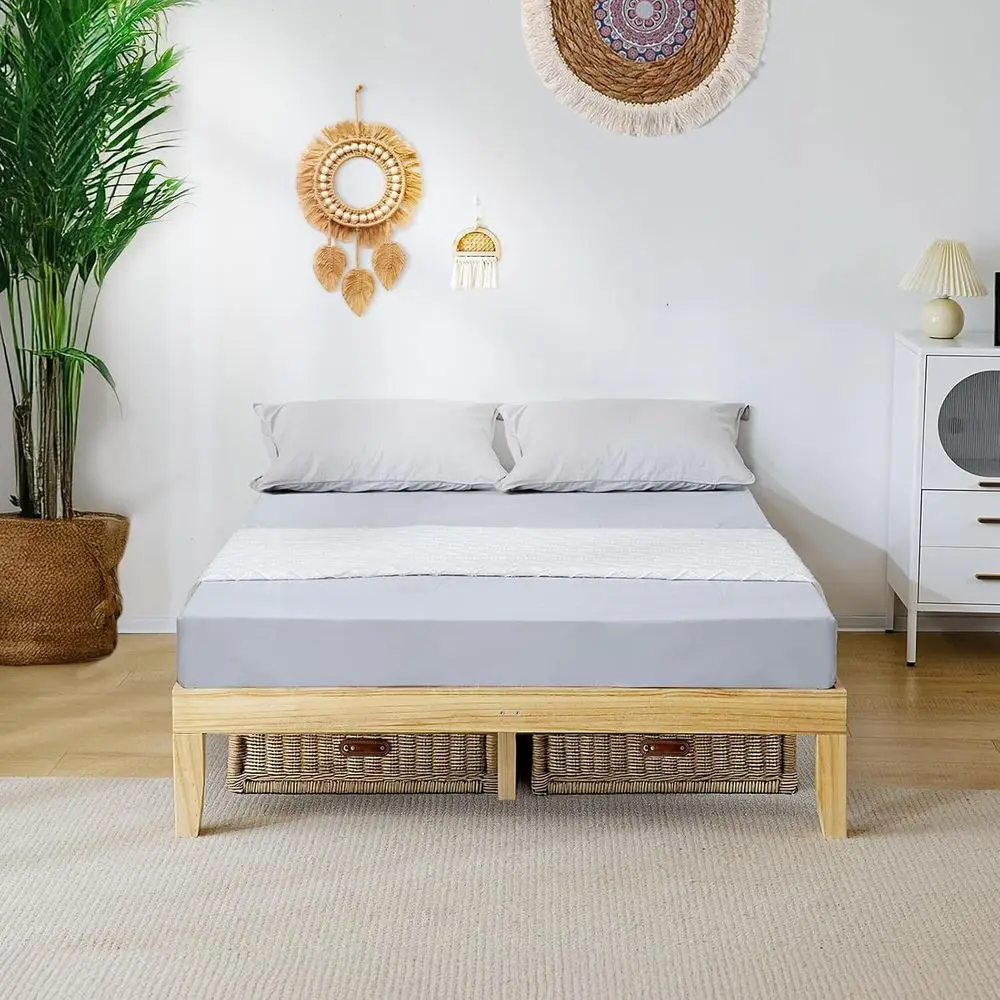 Vingli 12 Sturdy Kids Full Bed Frame with Storage, Minimalist Design, No Box Spring, Easy Assembly, Natural Oak Finish