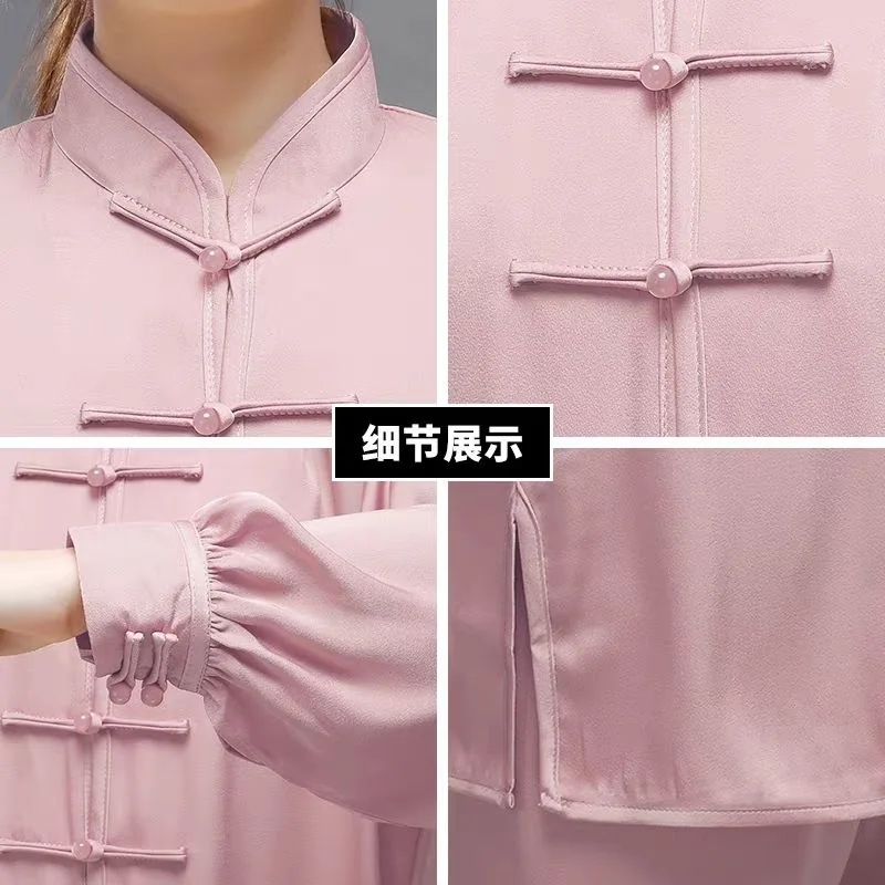 Summer Acetate Ice Silk Taiji Suit Tai Chi Uniform Six Colors Long Sleeved Wushu Exercise Clothing Traditional Chinese Clothing view 6
