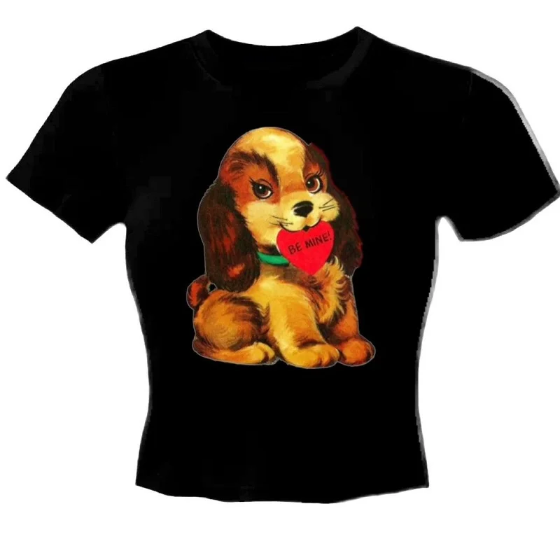 Shampoo Lili Original American Retro Millennium Spicy Girl Cute Dog Round Neck Slim Short Cotton T-shirt 2023