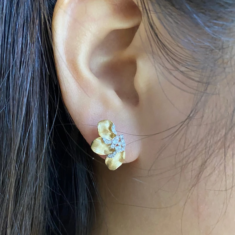 Aazuo Vintage Style Real Diamonds 0.20ct 18K Solid Yellow Gold Fairy Stud Earring Gifted For Women Advanced Wedding Party Au750