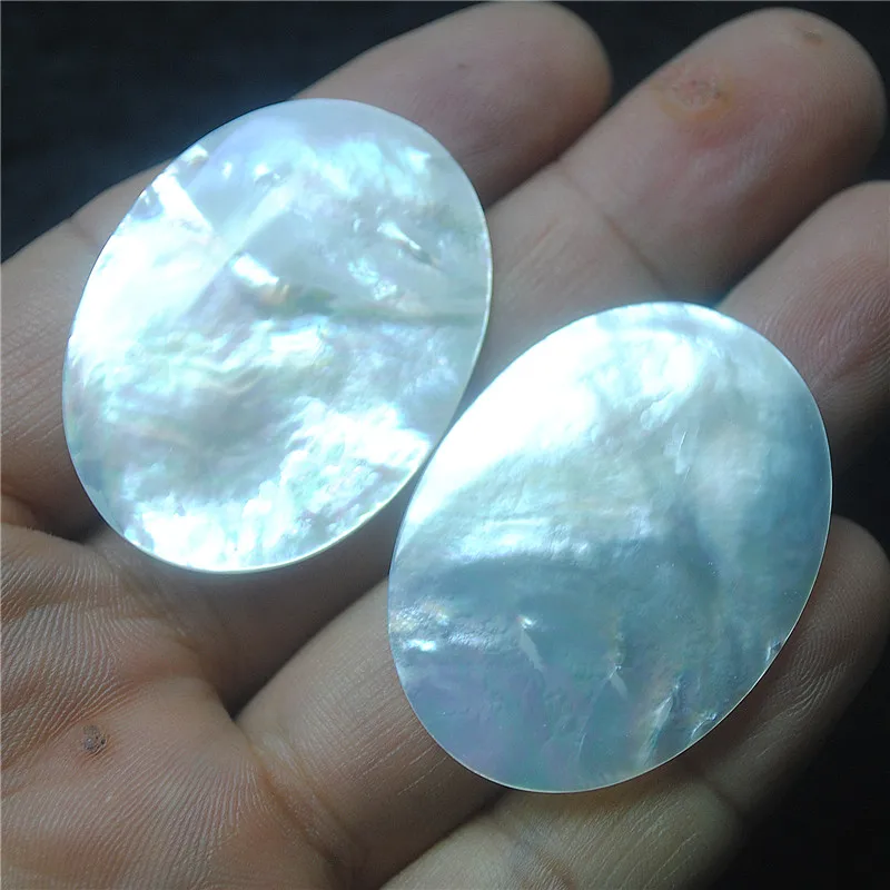 2PCS Nature Shell Cabochons Mother Of Pearl Saltwater Cabs NO Hole Oval Shape 30X40MM WHITE Colors
