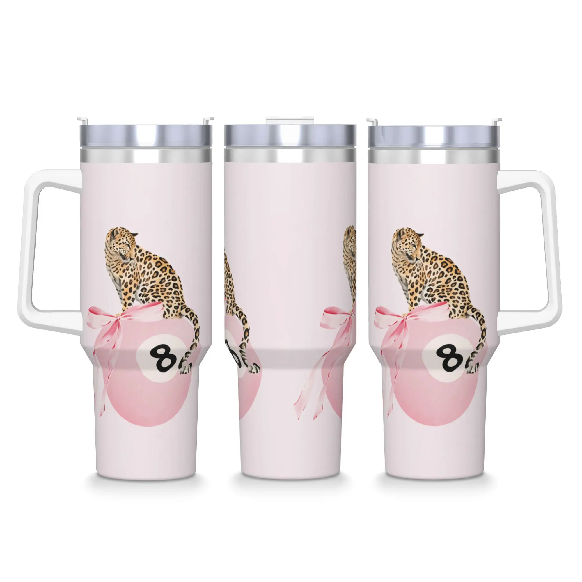 Leopard & Card Print Stainless Steel Tumbler  Beach Coffee Mug With Straws and Lid Large Capacity Mugs Hot Drinks Water Bottle