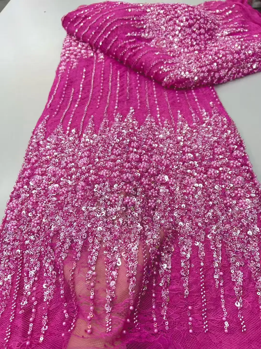 

Sequins African Lace Fabric 2025 French Embroidery High Quality Luxury Heavy Beaded Bridal Wedding Lace sewing