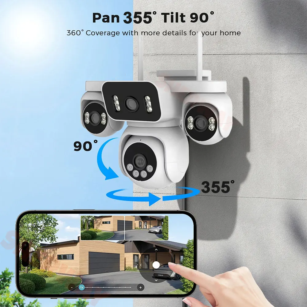 20MP 10K Home Security Outdoor WiFi IP Camera 4 Lens 4 Screens 360° PTZ CCTV Wireless Surveillance Auto Tracking 16X Zoom Camera