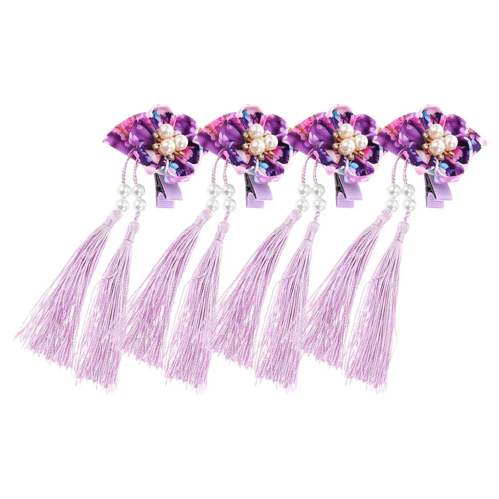 

Набор из 4 японских заколок для волос в форме веера с цветочными кисточками, для косплея, ханьфу, кимоно, в китайском стиле, аксессуар для фотосессий